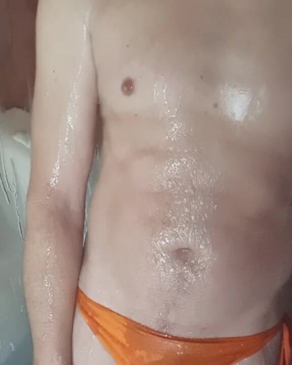 Madaussiehere: Sexy Crossdressing Wet Orange Bikini