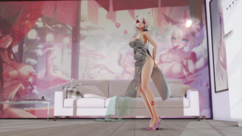 MikuMotion: Iu-lila vestido striptease tetona