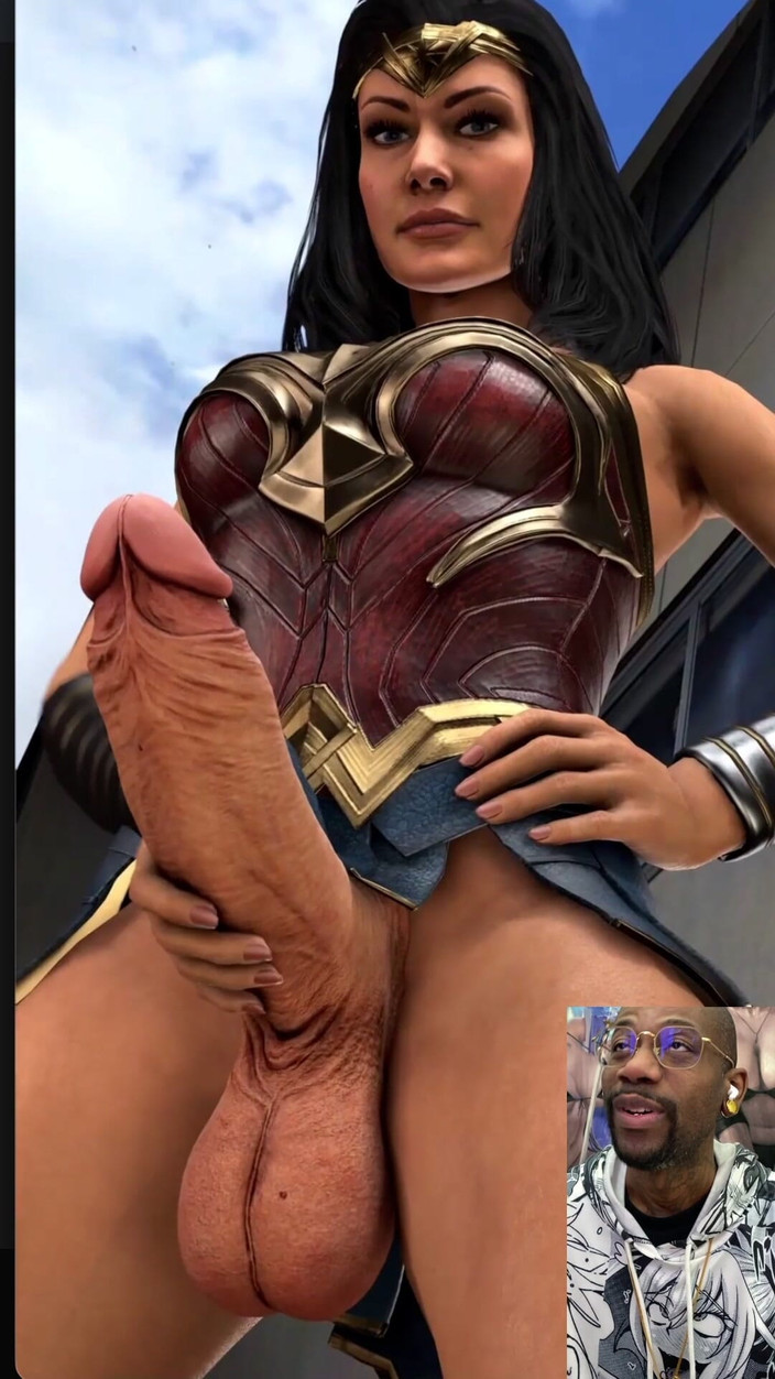 L6RD7BLU3 FUTA: Wonder woman die nonchalant haar mooie transgender pik aftrekt