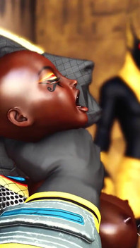 Anubis mengongkek keras eboni hamba seksi di kuil Mesir