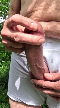 Big Uncut Cock Wanking in the Woods Wearing White Boxer Shorts - Rockardglans