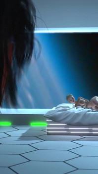 Hot sci-fi android futa dickgirl plays with a sexy horny blonde in the space station