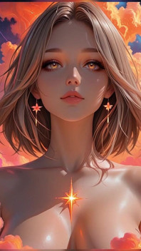 Cosmic neon dea bellezza nuda con radiante cyber clouds ai presentazione d'arte
