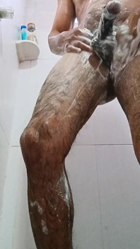 Stepdaddy Playing in the Shower with His Very Hard, Soapy Cock