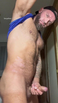 Hairy Muscle Bear Solo Nipple Play & Intense Masturbation