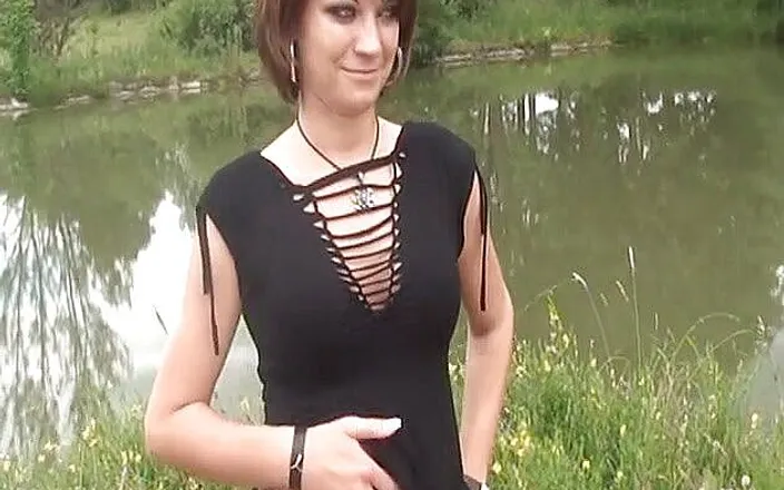 Flash Model Amateurs: Small titted brunette in an outdoors sensual scene