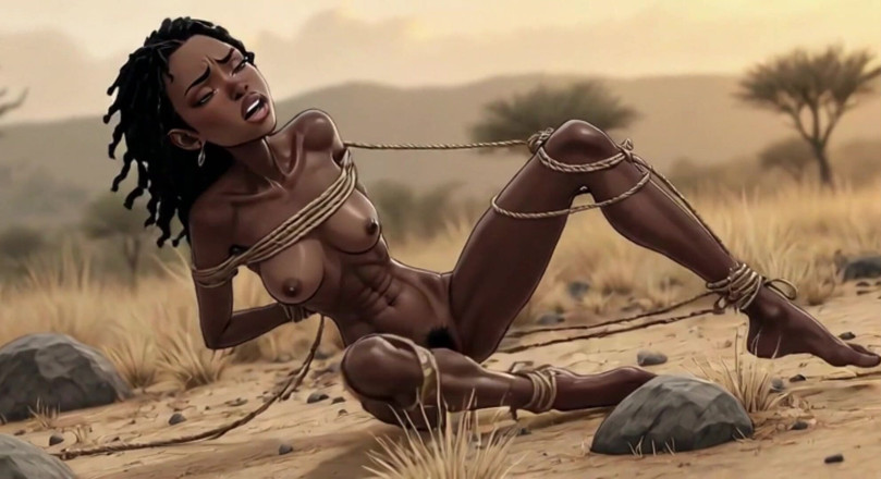 YOUR BEST FANTASY: Afrikanische schwarze frau in savanna bondage - angst, aber extrem geil,...