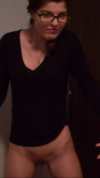 Skinny Teen with Glasses Full Bladder Standing and Pee on the Floor