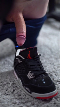 Playing with Jordan Retro Iv Sneakers and Cumming Inside