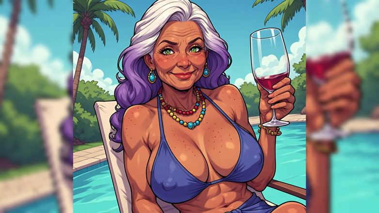 AI Porn: Sexy milf arte in topless a bordo piscina