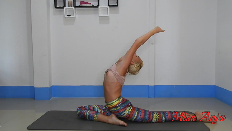 MissAnja_FH: Yoga girl morning stretching in rainbow yoga pants