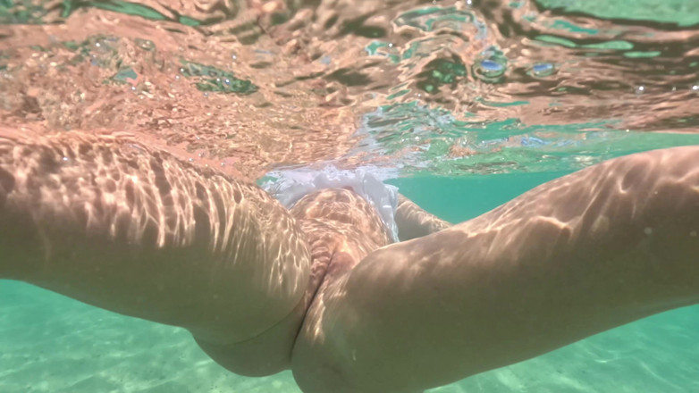 Emma Voyeur: MILF Underwater in Sheer White T-shirt No Panties, Bare Pussy &amp;...