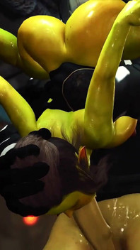 Seks alien dalam pesawat bintang. Alien hijau wanita disetubuhi oleh monster besar