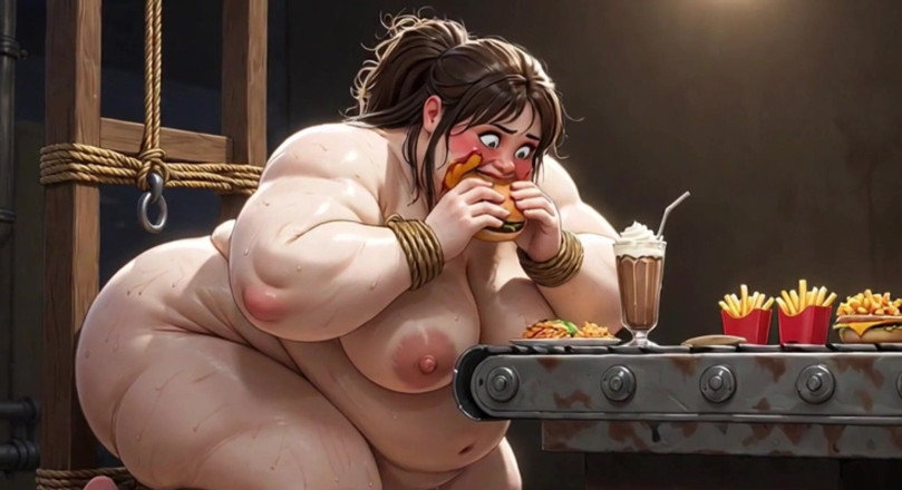 YOUR BEST FANTASY: Rope Bound Fat Feedee Gorging Session on Her Knees