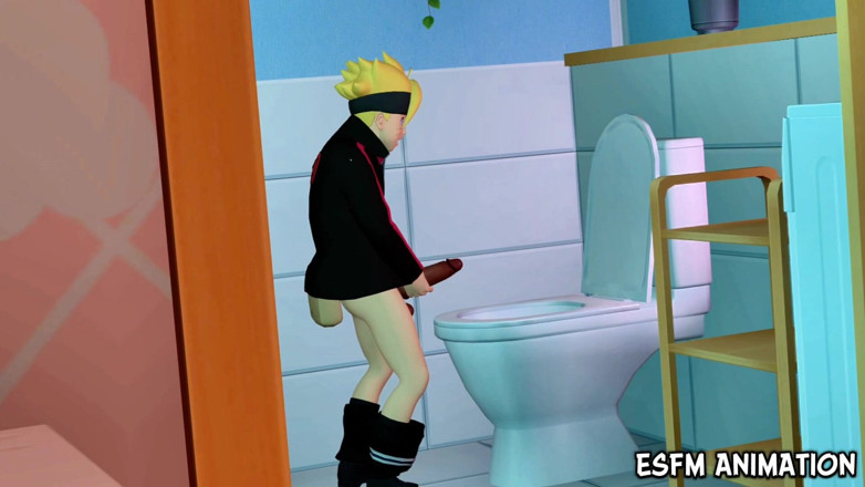 Esfm Plus: Boruto betrapt op de badkamer. Naruto Hentai