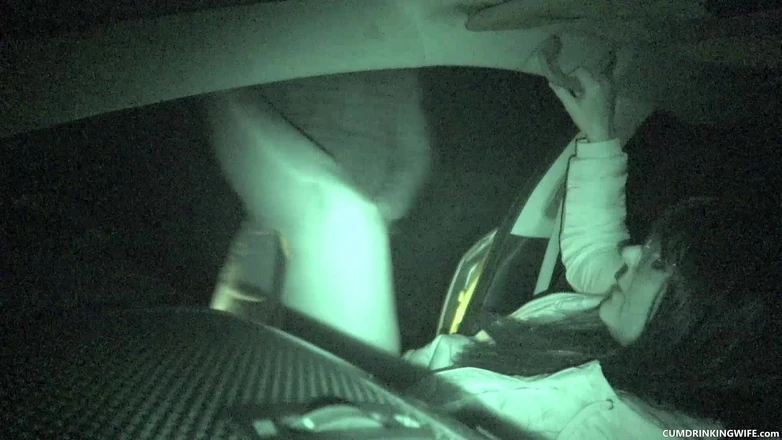 Cumdrinking Wife: Parking Lot Gangbang Filmed with Nightshot Cam