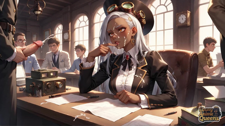 Ebony Anime Queens: Conformitatea negresă obraznică și dominare darkly sweet office!