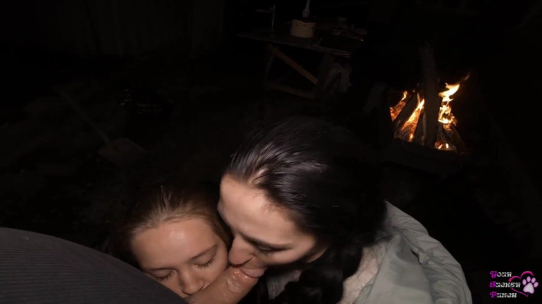 YSP Studio: FFM Threesome Sucking on the Backyard - Outdoor Double Blowjob - Oral...