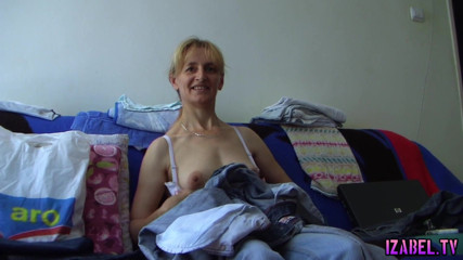 Izabel tv: Mature sewing and wearing only bra