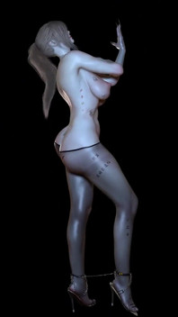 3D napalona dziwka blond striptizerka nago jej ogromne cycki pokaż jej nowy tatuaż