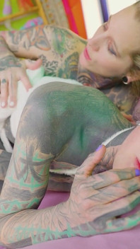 Tattoo Alternative Anal Sluts Share a Black Tattooed Cock 