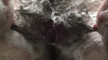 All Those Girlfriends: Annie Engeltie rubbing her hairy pussy while showering