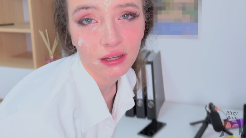 Ritzy Rain: Secretary Ritzy Punished by Her Boss Rough Deepthroat Blowjob for...