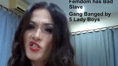 Femdom Has Bad Slave Gangbanged by 5 Ladyboys