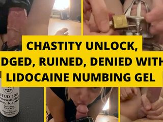 Mistress BJQueen: Chastity Unlock, tachinat, distrus, refuzat cu Lidocaine Numbing Gel