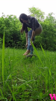 Shy Brunette Pee Outdoor and Rubs Her Wet Pussy and Pee on a Rock