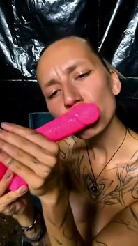 Teen Rides a Dildo Outdoors When Camping