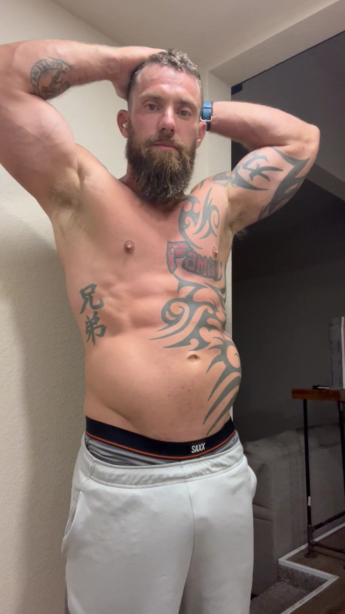 Viking solo: Tattooed Viking Flexes While Stroking for You