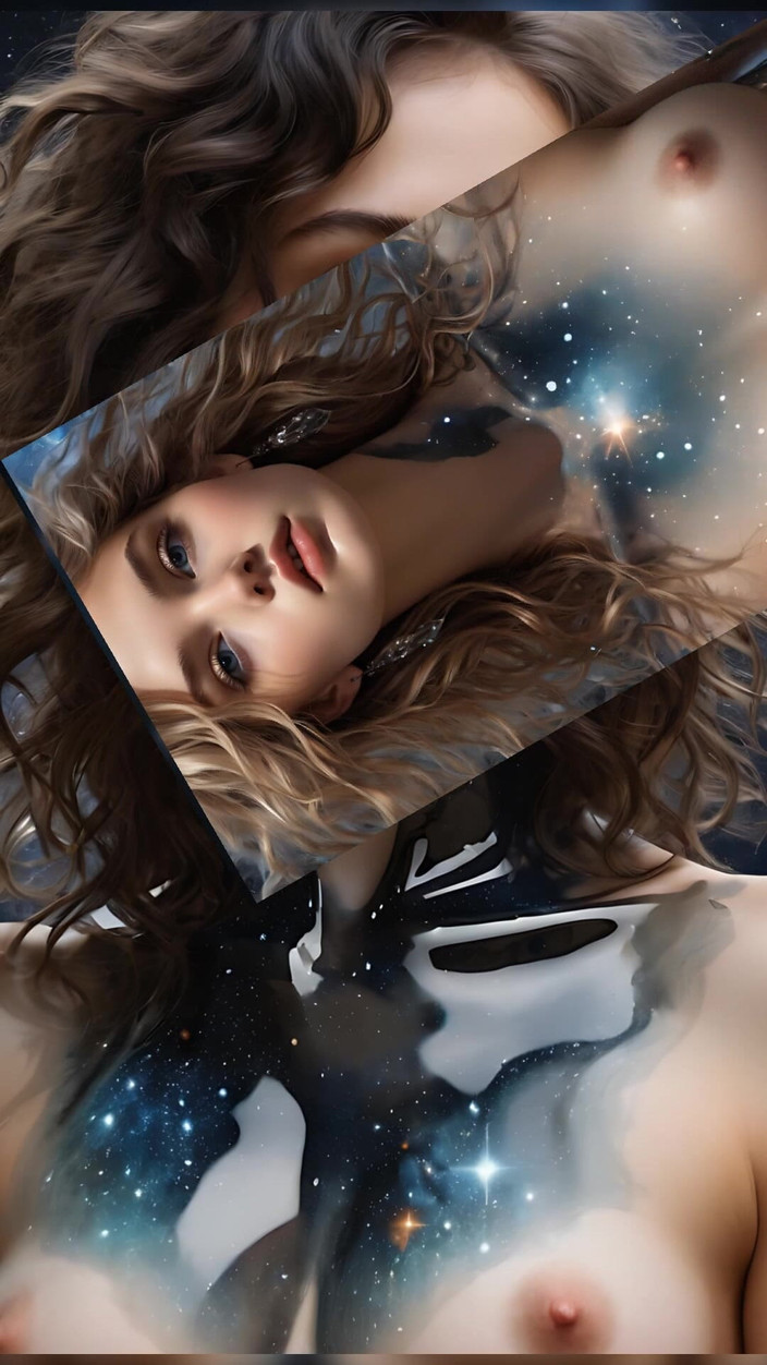 AI Girls: Umělecký akt krásné mladé ženy s liquid obsidian tělem Reflektující galaxie |...
