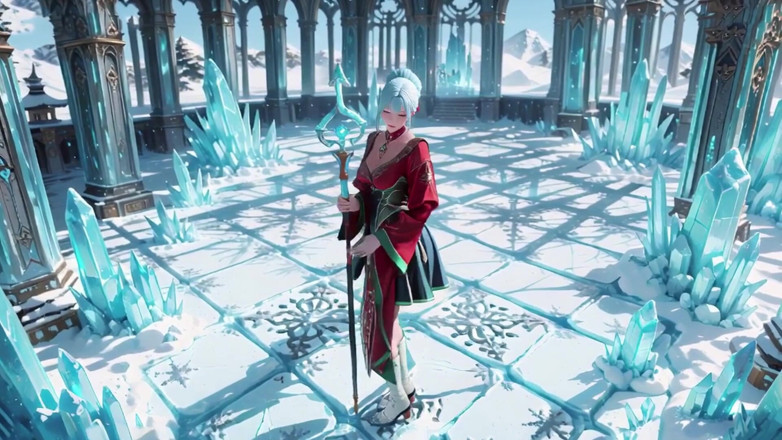 Seraphina Vale: Ice Throne! लाल-हरे गाउन में चांदी के बालों वाली मेज घुटने टेक रही है, नीले बालों वाली पार्टनर दायरे में छेड़ रही है!