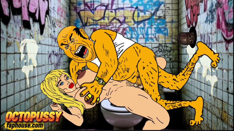 Octopussy Lovers Club: Weiße ehefrau lutscht großen schwarzen schwanz in schmutziger öffentlicher toilette. Ehefrau...