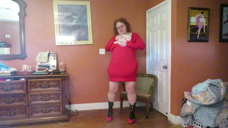 BBW nurse Vicki adventures with friends: Strip tease from red dress and flaming boots part 1