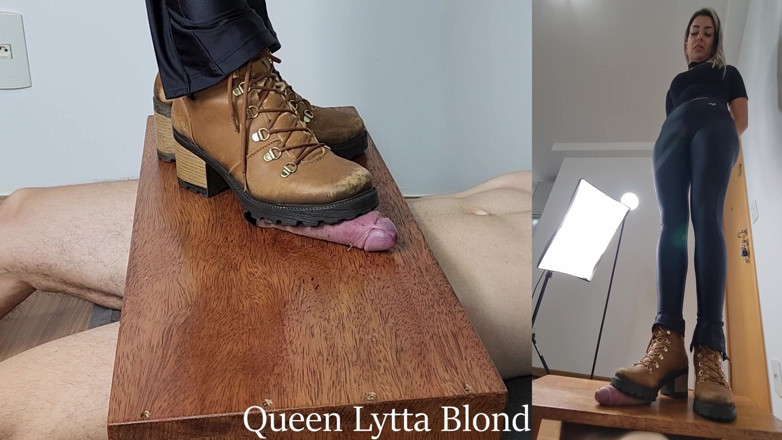 Queen Lytta ballbusting and cum lick: Queen Lytta Blond - Sexy Boots CBT Ep 6 - 2 Angles - CBT - Cock...