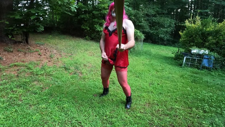 Jon Screcrow: Raw Unedited Crossdresser in Lingerie Outside