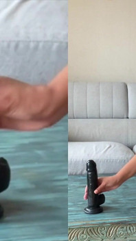 Cewek biseksual ini lagi asik masturbasi sama kontol besar - close up