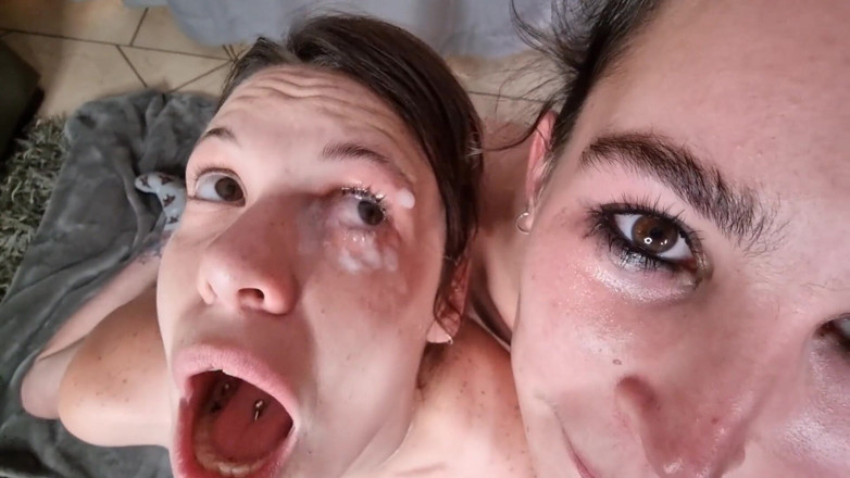 domslutfucker: FFM Threesome Handjob Cum in Eye, Licking Cum Out of...