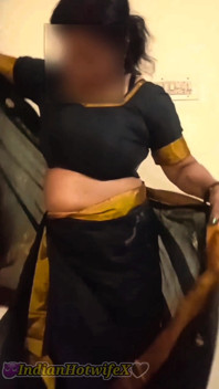 Desi Tamil Mature Wife Lux Black Saree Tease Shows Big Boobs Ass & Hairy Pussy! Indianhotwifex