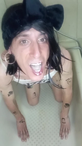 Crossdresser Dirnk Pee and Cum in Hole