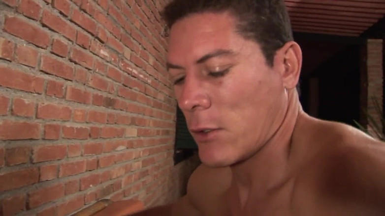 SEXUAL SIN GAY: Two muscled Brazilian men fucking outside after a pool bath...