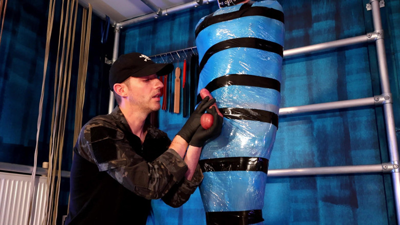 TomBakerBDSM: Twink Slave Bound in Pallet Wrap for Orgasm Control