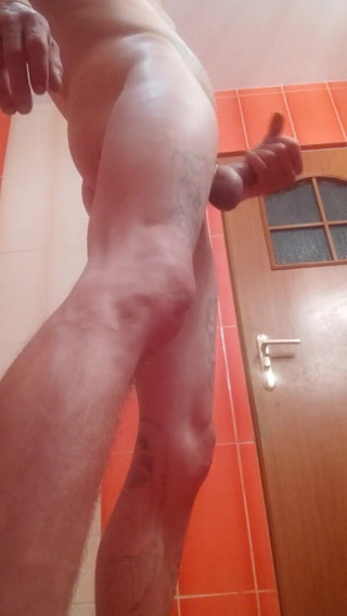 Hard big Tatooed cokk!: Handstand & jerking - solo