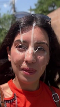 Outdoor Blowjob in the Bushes with a Stranger and Crazy Cumwalk Covered in Cum