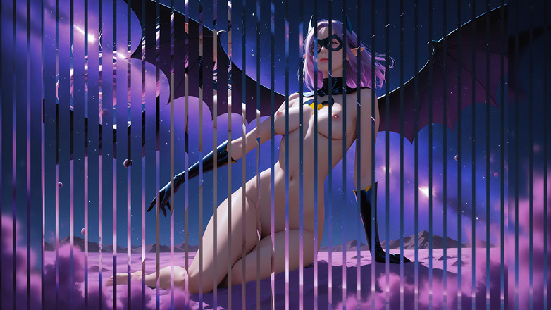 LustRender: Lustrender Pokaz slajdów: Nagi Elf Batgirl w Purple Cosmic Dust...