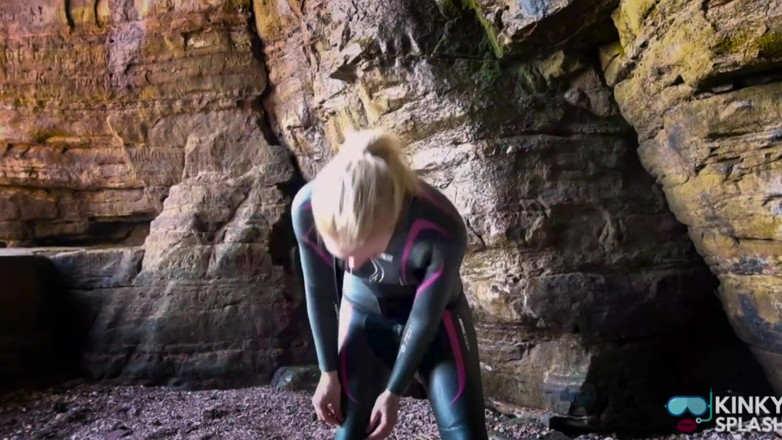 UKCuteGirl Lucy Lauren: Shiny Rubber Wetsuit Tease in Private Cave