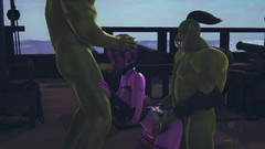 Waifu club 3D: Dwóch orków przeleciało ciemnego elfa i spuszczanie na jej twarz...