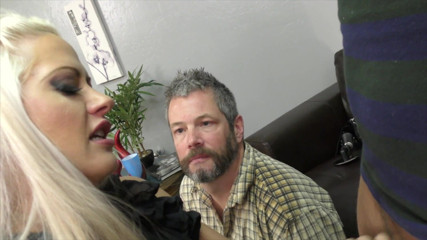 Femdom Sex: Chastetiy slave have to watch when other dude get handjob